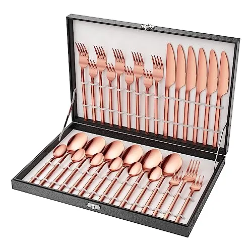 Velaze 30-teiliges Besteckset aus Edelstahl, 18/10 Premium-Besteck für 6 Personen mit Esslöffel, Essgabel, Essmesser, Esslöffel & Teelöffel (Rosegold)