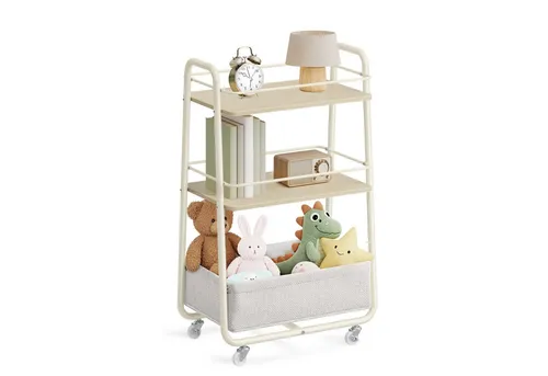 VASAGLE Beistellwagen mit Korb und Rollen, beige