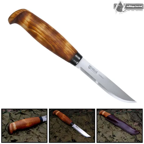 Helle Tollekniv Knife mit Lederscheide - Taschenmesser aus hochwertigem Sandvik 12C27 Edelstahl, inklusive Lederscheide mit Gürtelschlaufe und ergonomischem Griff aus masurischer Birke.