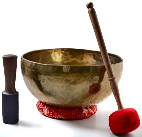 Klangschale handgedengelt 1500 g - 1600 g mit Zubehör 4teilig