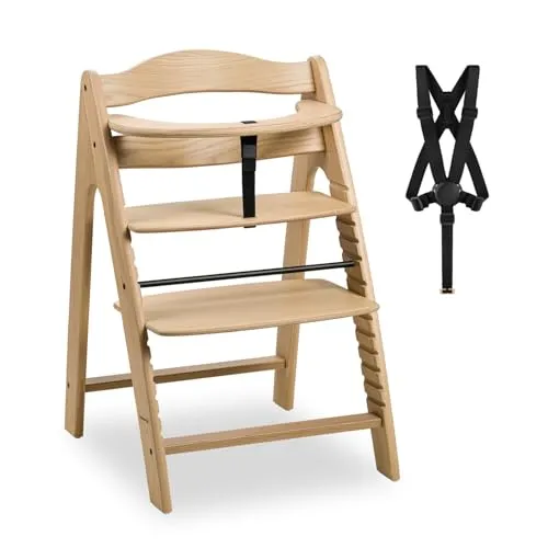 Hauck Hochstuhl Arketa, oak - Mitwachsend und kippsicher für höchste Sicherheit - Hochstuhl, höhenverstellbar, mit 5-Punkt-Rückhaltesystem und Fußteilverstellung für optimale Anpassung an Ihr Kind. FSC®-zertifiziertes Holz schützt Wälder.