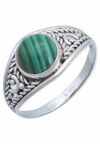 mantraroma Ring Silber 925 Damen Malachit Edelstein grün ausgefallen verspielt