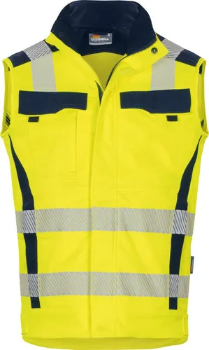 vizwell Arbeitsweste Warnschutz Weste HiVis elastisch dehnbar warnorange warngelb reißfest und elastisch - knitterfrei sowie pflege- und bügelleicht