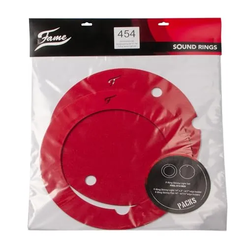 Fame FRSL-R F-Ring Skinny Light Set, 14 Zoll, Rot, Schaumstoff Dämpfungsringe für Snare Drum, Kontrollierter Trockener Sound, Vintage Klang, Reduzierte Lautstärke, Schneller Einsatz