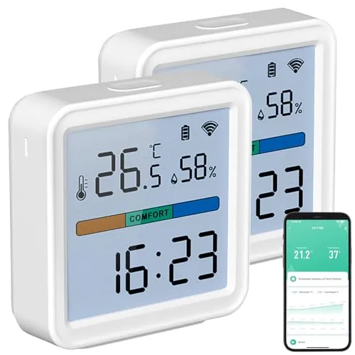 2er-Set WLAN-Temperatur- und Luftfeuchtigkeitssensor - Hygrometer, präzise Messung von Temperatur und Luftfeuchtigkeit, ideal zur Überwachung des Raumklimas für mehr Wohlbefinden.