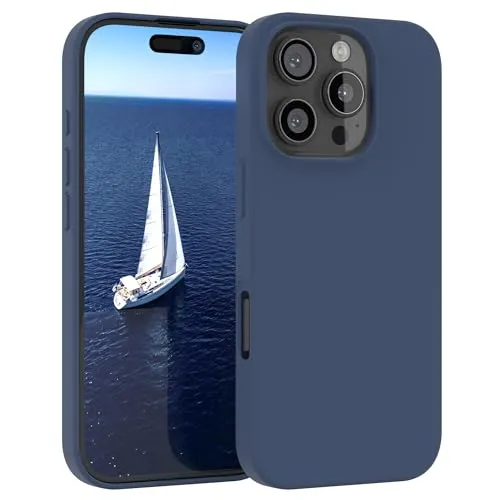 EAZY CASE Premium Silikon Handyhülle kompatibel mit iPhone 16 Pro Slimcover mit Kameraschutz und Innenfutter, Silikonhülle, Schutzhülle, Bumper, Handy Case, Hülle, Softcase, Dunkelblau