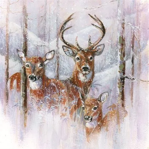 Servietten Wilderness Stag Hirsche Winter Wald Schnee Tischdeko 33x33cm 20