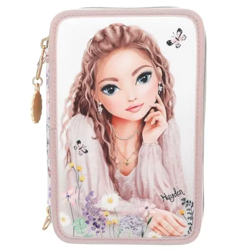 Depesche 3-Fach Federtasche TOPModel SUMMER FEELING - Federmäppchen mit romantischem Blumen- und Schmetterlingsmotiv, gefüllt mit 18 Bunt- und Filzstiften sowie weiteren Schreibutensilien – perfekt für kreative Köpfe!