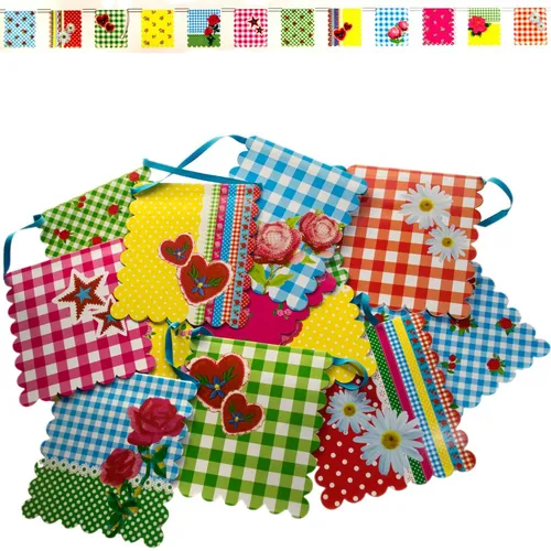 Party-Girlande Bunt,12 Wimpel (16x17cm),4 m Länge,Geburtstagsgirlande Feier Deko