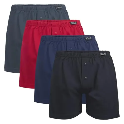 Gomati Herren Jersey Boxershorts (4 Stück) Stretch Unterhose aus Baumwolle - Schwarz-Navy-Anthra-Rot M/5
