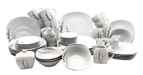 XXL Kombigeschirrset Luna 62 tlg. für 6 Personen | Hochwertiges Porzellan - Kombiservice für 6 Personen, 62 Teile, spülmaschinen- und mikrowellengeeignet, ideal für jeden Anlass von Frühstück bis Abendessen.
