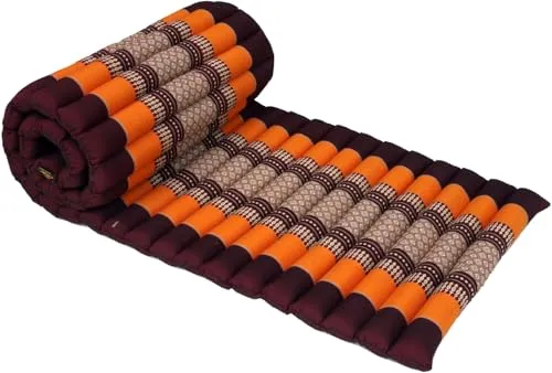 GURU SHOP Rollbare Thaimatte, Bodenmatte mit Kapokfüllung - Orange/weinrot, 4x55x180 cm