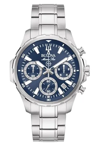 Bulova Herrenuhr Chronograph Marine Star 96B466 - Elegante Edelstahl-Herrenuhr mit blauem Zifferblatt, Stoppuhr und kratzfestem Saphirglas – perfekt für stilbewusste Männer.
