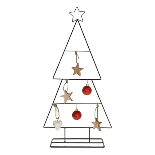 Tannenbaum Aufsteller schwarz mit 6 Haken zum Dekorieren - 56 cm - Metall Ständer für Zierschmuck mit Stern Spitze - Weihnachten Advent Deko Tanne für Baumschmuck