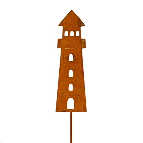 Blümelhuber Kleiner Leuchtturm Edelrost Gartenstecker - Hochzeitsdeko - Rost Deko Figuren für den Garten, den Balkon oder die Haustüre - Grabdeko - 9 cm