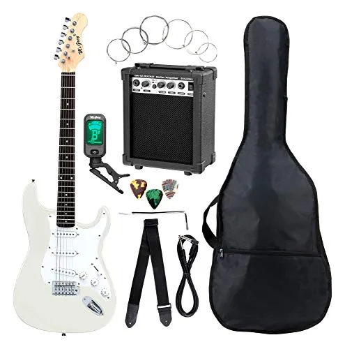 McGrey Rockit E-Gitarre ST-Komplettset White - 8-teiliges Gitarren-Komplettset mit kraftvollem Verstärker, Stimmgerät und Gitarrentasche – alles für den perfekten Einstieg in die Welt der E-Gitarre.