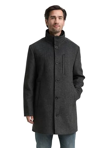 TOM TAILOR Wollmantel schwarz M (48) - Funktionsjacke aus 66% Polyester und 20% Wolle, bietet Wärme und Stil für kalte Tage, ideal für modebewusste Männer.