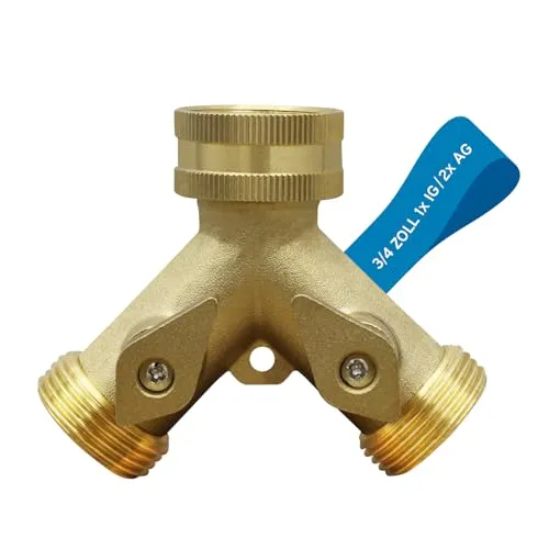 kör4u Y-Verteiler aus Messing mit 3/4 Zoll, 2-Wege-Verteiler für Wasseranschlüsse, Y-Stück, für innen und außen (Absperrhahn)