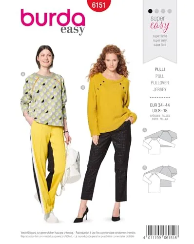 burda Schnittmuster Damen Pullover in verschiedenen Längen 6151 Gr. 34-44