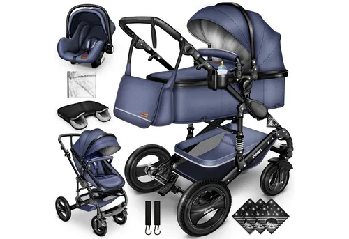 KIDUKU® 3 in 1 Kombi-Kinderwagen Buggy Reisebuggy inkl. Auto- Babyschale - Kinderwagen mit 3 in 1 Funktion: Tragewanne, Buggy und Autositz. Ideal für Eltern, die Flexibilität und Sicherheit schätzen. Faltbar, mit UV 50+ Sonnenschutz und verstellbaren Handgriffen.