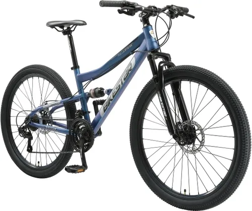 BIKESTAR Fully Mountainbike 26 Zoll mit Shimano 21 Gang Schaltung - Mountainbike mit vollgefederter Rahmen- und Gabelfederung für optimalen Fahrkomfort und Kontrolle im Gelände. Ideal für Kinder und Erwachsene von 150cm bis 165cm.