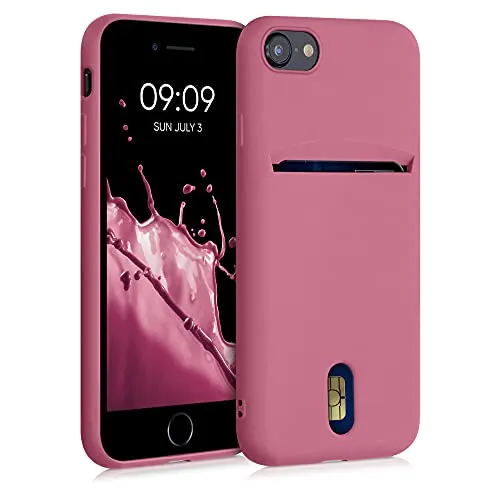 kwmobile Hülle kompatibel mit Apple iPhone SE (2022) / iPhone SE (2020) / iPhone 8 / iPhone 7 - Handyhülle mit Kartenfach in Dark Rose