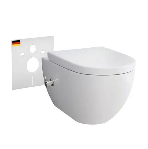 Alpenberger Dusch-WC Set - Hänge WC mit Bidet Funktion - WC-Becken mit integrierter Armatur und Soft-Close-Funktion, spülrandlos für einfache Reinigung und moderne Wandmontage.