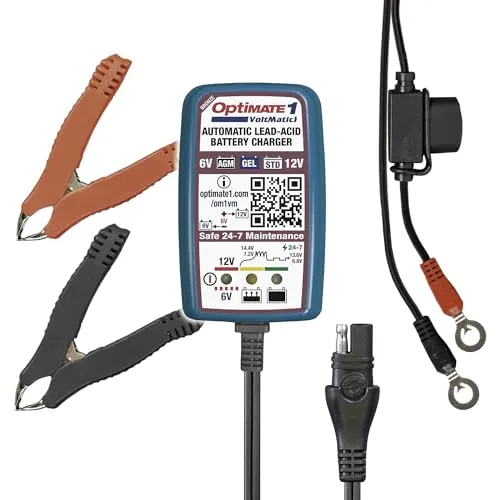TecMate Optimate 1 VoltMatic TM400A - 4-stufiges 6V/12V Batterieladegerät - Fahrzeugbatterie-Ladegeräte mit 0,6A Ladeleistung, ideal für AGM, GEL & STD Batterien von 2-28Ah. Vollautomatisch und sicher für Langzeitwartung.