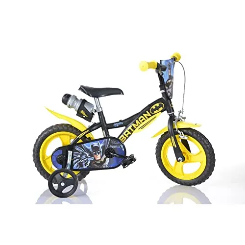 Zoll Kinderfahrrad Mountainbike Batman - Schwarz 12 Zoll - Kinderfahrrad mit stabilem Stahlrahmen und abnehmbaren Seitenrädern, ideal für Jungen von 2 bis 4 Jahren. Die coole Batman-Optik und die stichfesten EVA-Reifen sorgen für Abenteuer und Sicherheit beim Fahren.