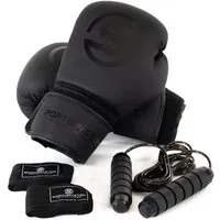 Sportisfaction Boxhandschuhe 10oz mit Bandagen & Springseil - Hochwertige Boxhandschuhe aus PU-Leder bieten optimalen Schutz für Handgelenke und sind für verschiedene Gewichtsklassen erhältlich. Ideal für Training und Wettkampf im Boxen, Kickboxen oder Thai-Boxen.