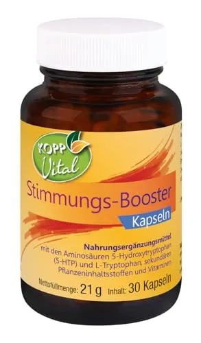 KOPP Vital® Stimmungs-Booster – 30 Kapseln – Mit 5-HTP & L-Tryptophan – Plus B-Vitamine (B6, B12, Biotin, Folsäure) – Zusatzstofffrei & Ohne Gentechnik – Made in Germany - 21 g
