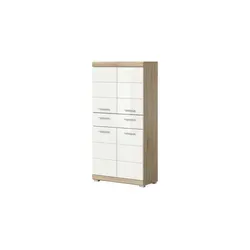 Mid.you Midischrank in Weiß Hochglanz - Bad-Kommoden mit 2 Fächern und 1 Schublade, FSC Mix zertifiziert, ideal für stilvolle Badezimmerorganisation.