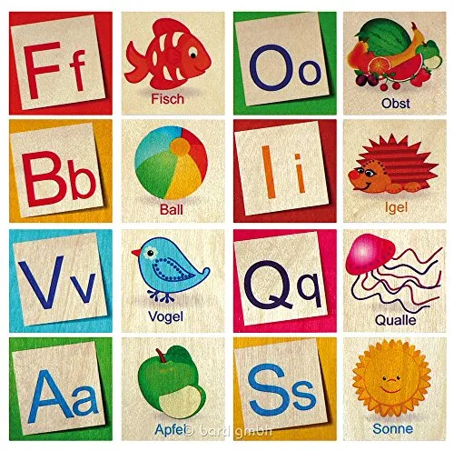 Hess Holzspielzeug 14918 - Memory Spiel aus Holz mit 52 Teilen, Buchstaben – ABC, für Kinder ab 3 Jahren, handgefertigt, Gedächtnistraining kombiniert mit fröhlichem Spielspaß