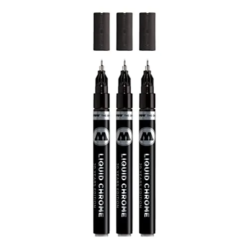 Molotow Liquid Chrome Marker 1,0 mm - 3 Stück mit echtem Spiegeleffekt - Schreibutensilien mit hochpigmentierter Tinte für echten Spiegeleffekt, ideal für Modellbau, Graffiti und D.I.Y. - nachhaltig und wiederbefüllbar.