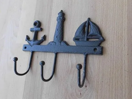Deko-Impression Hakenleiste Wandgarderobe Maritim 3er Anker Schiff Leuchtturm Eisen