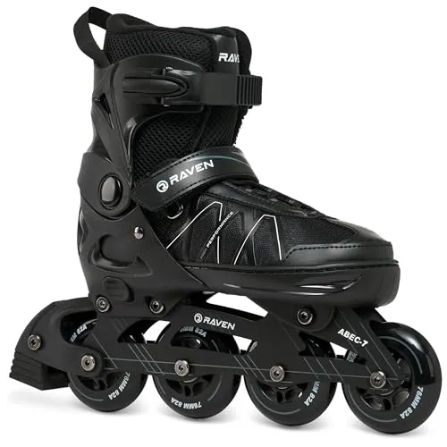 RAVEN Expert Inline Skates Inliner für Kinder und Erwachsene verstellbar (Black, 43-46 (28-30,5cm))