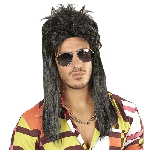 W WIDMANN MILANO Party Fashion - Perücke Vokuhila, Langhaarperücke, Kunsthaar, für 80er Jahre Mottoparty