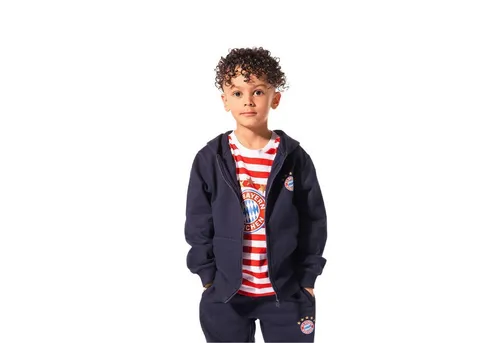 FC Bayern München I Zip-Hoodie Essential für Kinder in Navy - Sportfan Sweatshirt & Hoodie, aus 100% Baumwolle, mit GOTS-Zertifizierung und gedrucktem Logo für den perfekten Fan-Look.