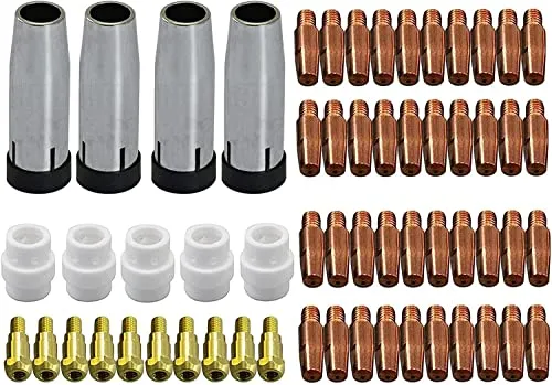 RIVERWELD MIG MAG Kontaktspitzen M6 1,2 mm 140.0379 konische Becher-Gasdüse 145.0080, Spitzenträger 142.0003, Sortiment-Kit für 24KD MB24 CO2-Schweißbrenner 59 Stück