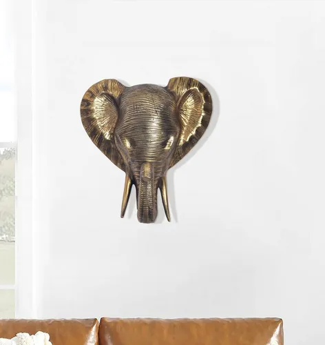 FineBuy Wanddeko Elefant 41 cm - Sonstige Wanddekoration, außergewöhnliches Design aus Aluminium in Gold, ideal für moderne Wohnräume und ein echter Blickfang.