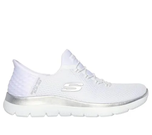Skechers Damen Summits Diamond Dream Sneaker - Weiß/Silber, 41.5 EU - Damen-Sneaker mit leichtem Mesh-Obermaterial, stoßdämpfender Zwischensohle und flexibler Traktionslaufsohle für optimalen Komfort und Style.