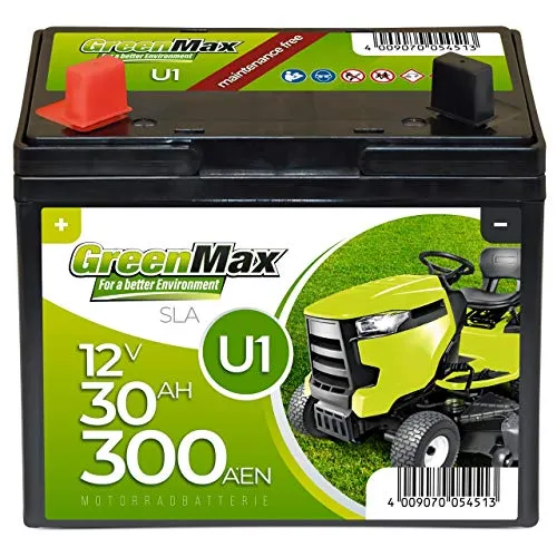 GreenMax U1 Garden Power Rasentraktor-Batterie 12V 30Ah 300A Starterbatterie für Aufsitzmäher wartungsfrei