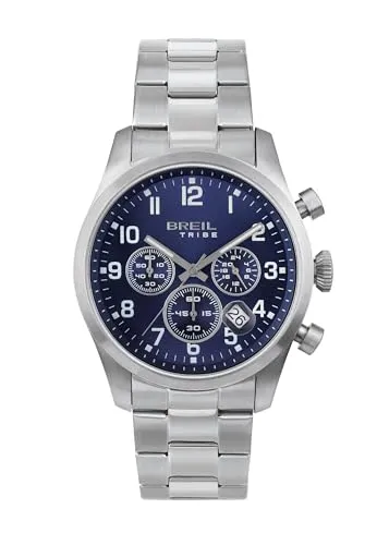 Breil Uhr Herren Classic Elegance Ziffernblatt BLAU Bewegung Chrono Quartz e Bracelet Stahl Silber EW0661