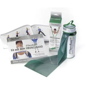 THERABAND Fitnessband Übungsband Set, stark, 2,5 m x 12,8 cm, bis 2,1 kg Widerstand, grün, Flachband aus Latex