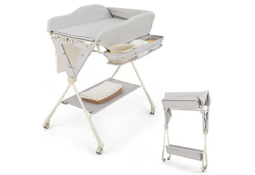 COSTWAY Wickeltisch Badewanne, 3-stufig verstellbar, Ein-Klick-Faltsystem