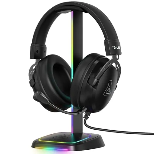 The G-Lab - K-Stand Néon RGB – Headset Halterung mit LED-Beleuchtung | RGB Kopfhörerhalter mit ON/Off-Taste und Farbauswahl | Gaming Zubehör für Schreibtisch Gamer