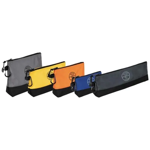 Klein Tools 55569 Stand-up-Werkzeugtasche mit Reißverschluss, mit Karabinern, verstärkter Seitenfalt, wasserabweisend, 1680d, Verschiedene Größen, 5er-Pack
