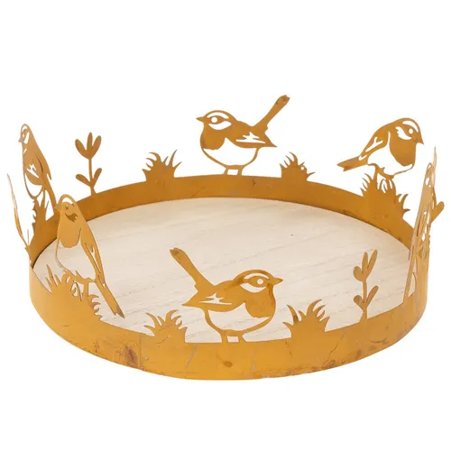 Deko-Tablett Tischdeko Vögel Frühlingsdeko Edelrost Ø20cm H8,5cm