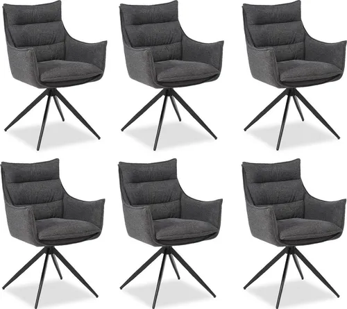 Homestyle4u Polsterstuhl 6er Set Drehbar Anthrazit