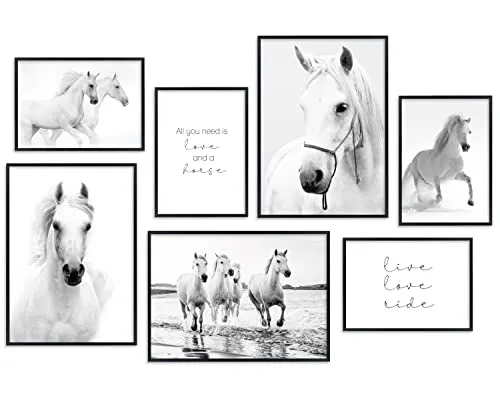 Hyggelig Home Premium Poster Set - 7 passende Bilder im stilvollen Set - Collage Deko - Set Pferde - mit Rahmen schwarz